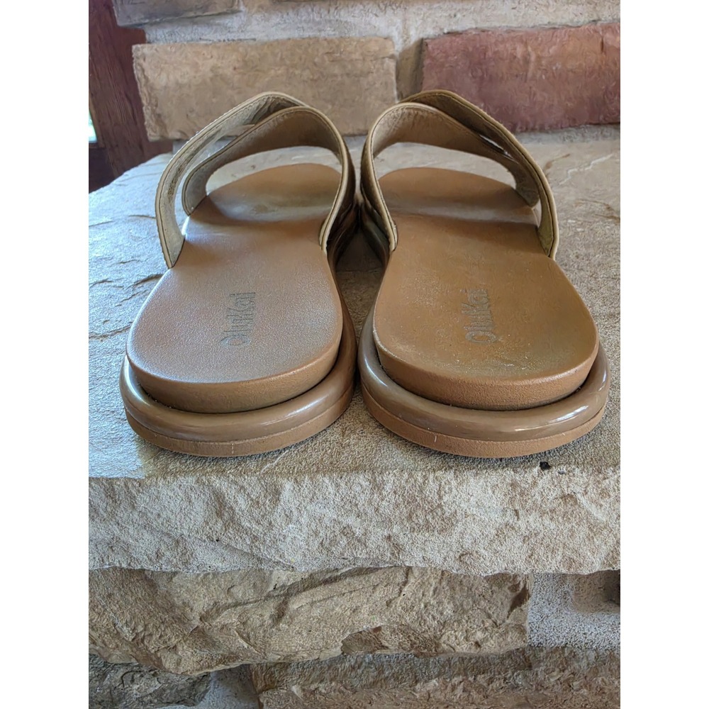 Olukai La'i Slide Sandals Criss Cross Taupe Slides Slip Ons Women's US Size 9 - Picture 7 of 9